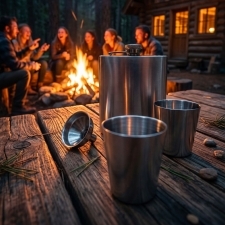 Stainless steel hip flask 170 ml with 2 Cups SANDVIKEN