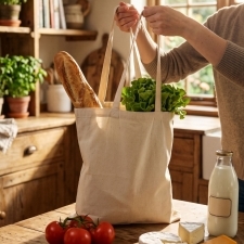 Foldable cotton bag with short handles 120 g/m2 FERRARA